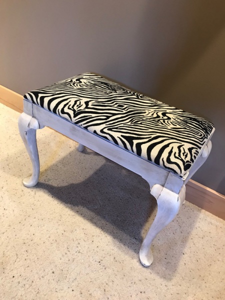Painted and upholstered this small vanity bench
