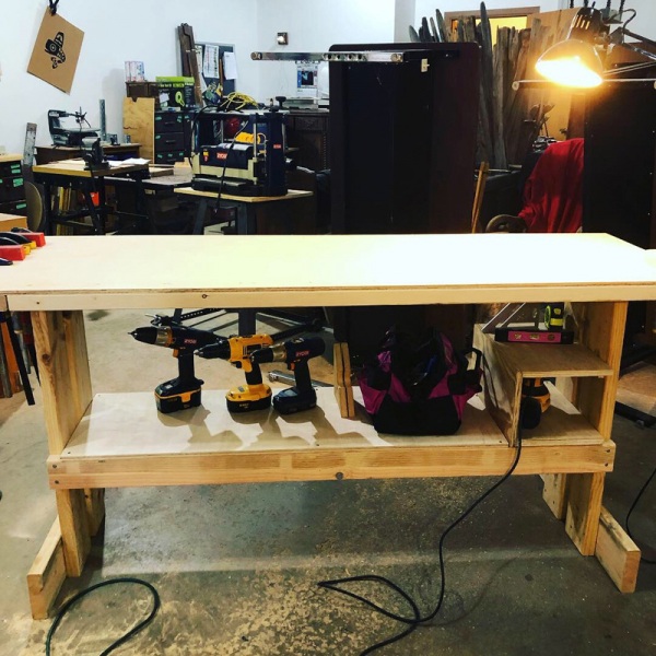 Custom built work bench. 2' x 6' with shelf in corner